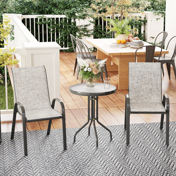  Set Mobilier de Gradina din 3 Piese cu Scaune Suprapozabile si Masa din Sticla, 54x71x93 cm, Gri inchis [2]