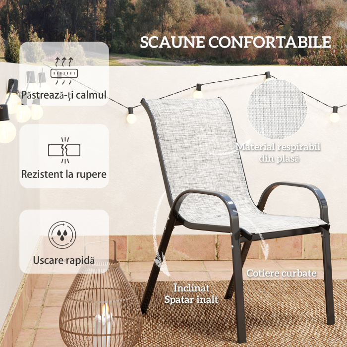  Set Mobilier de Gradina din 3 Piese cu Scaune Suprapozabile si Masa din Sticla, 54x71x93 cm, Gri inchis [6]