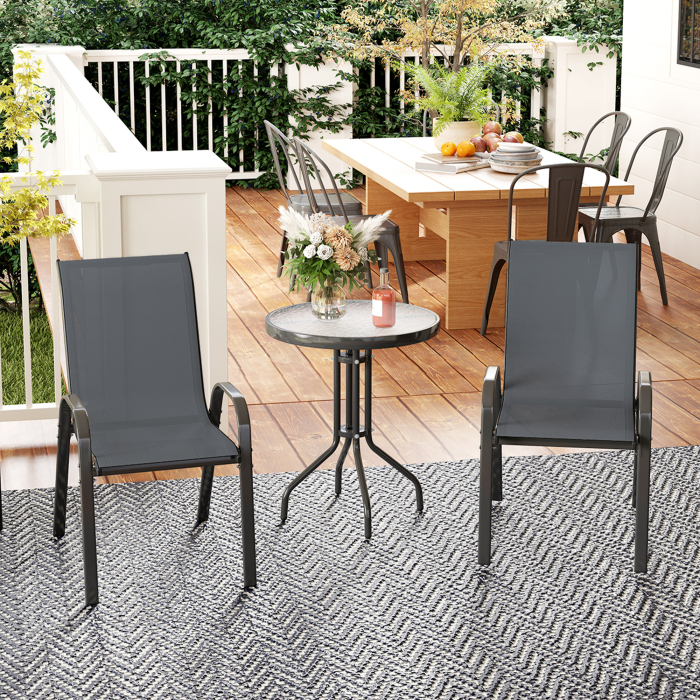  Set Mobilier de Gradina din 3 Piese cu Scaune Suprapozabile si Masa din Sticla, 54x71x93 cm, Gri inchis [2]