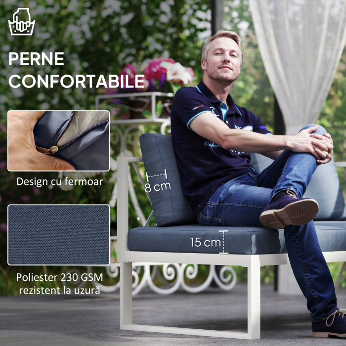  Set Mobilier de Gradina din 4 Piese cu 2 Canapele, Fotoliu Reglabil si Masuta de Cafea, 121x61x62 cm, Gri [6]