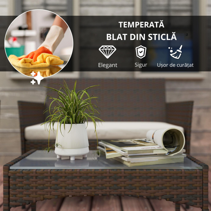  Set Mobilier de Gradina din 4 Piese cu Canapea, 2 Fotolii si Masuta de Cafea, 102x58x82 cm, Maro [4]