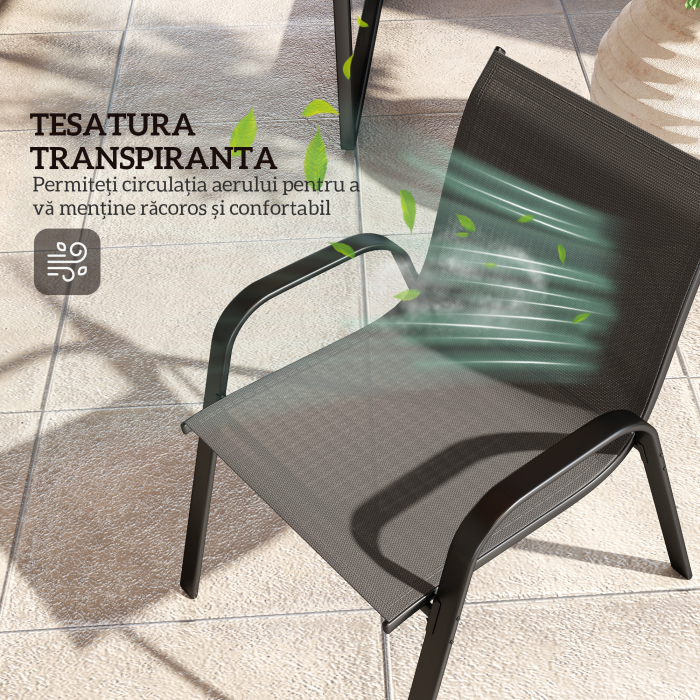  Set Mobilier de Gradina din 4 Piese cu Canapea, 2 Scaune Stivuibile si Masuta de Cafea, 113x66x79 cm, Negru [6]