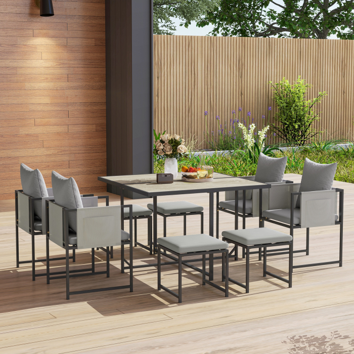  Set Mobilier de Gradina din 9 Piese cu Masa, 4 Fotolii si 4 Scaune, 110x110x75 cm, Gri [8]