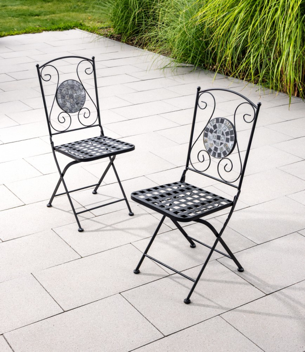 Set mobilier de gradina Gismo, 4 piese, masa cu blat din mozaic ceramic cu aspect de piatra naturala, banca pentru 2 persoane si 2 scaune pliabile pen [9]