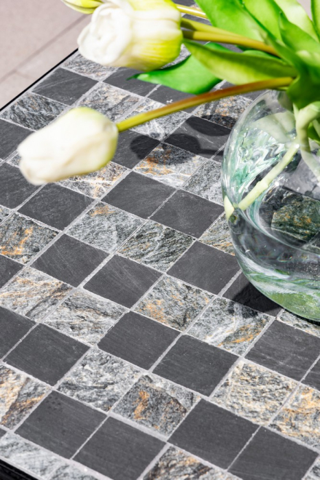 Set mobilier de gradina Gismo, 4 piese, masa cu blat din mozaic ceramic cu aspect de piatra naturala, banca pentru 2 persoane si 2 scaune pliabile pen [15]