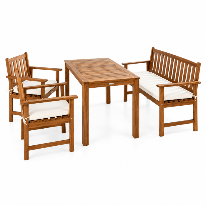 Set mobilier de gradina pentru servirea mesei si relaxare in aer liber, 7 piese din lemn de salcam, cu masa spatioasa pentru terasa, banca si scaune c [4]