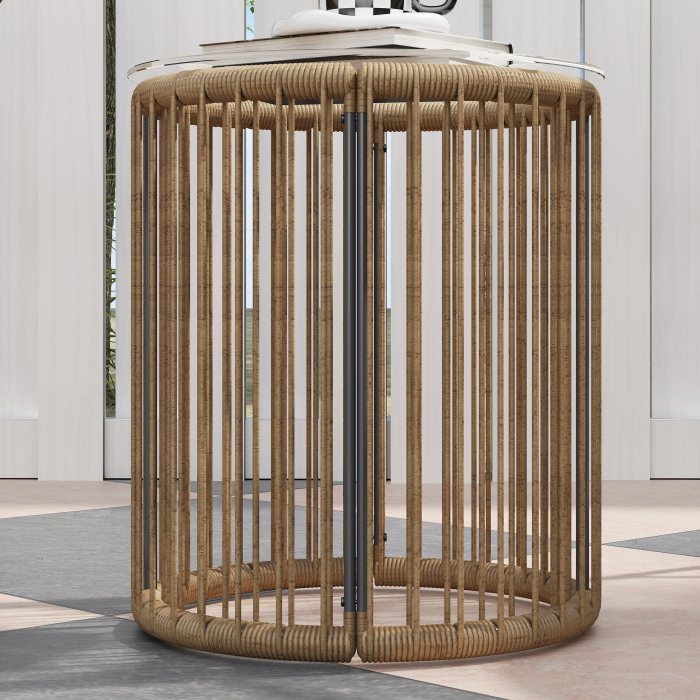  Set Mobilier din 3 Piese din Ratan pentru Gradina cu Scaune si Masuta de Cafea, 72x73x77 cm, Natural [9]