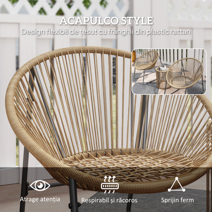  Set Mobilier din 3 Piese din Ratan pentru Gradina cu Scaune si Masuta de Cafea, 72x73x77 cm, Natural [5]