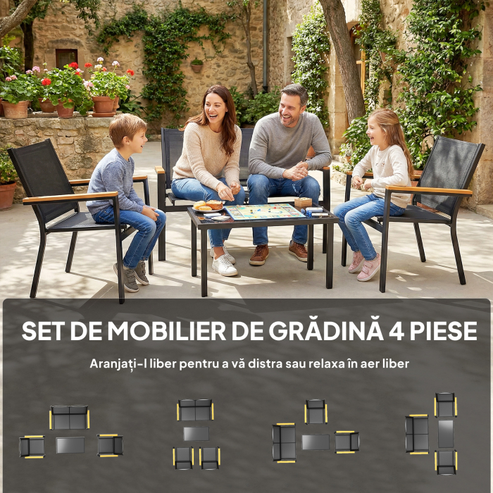  Set Mobilier Exterior, Rezistent la Rugina, 4 Piese, Negru [4]