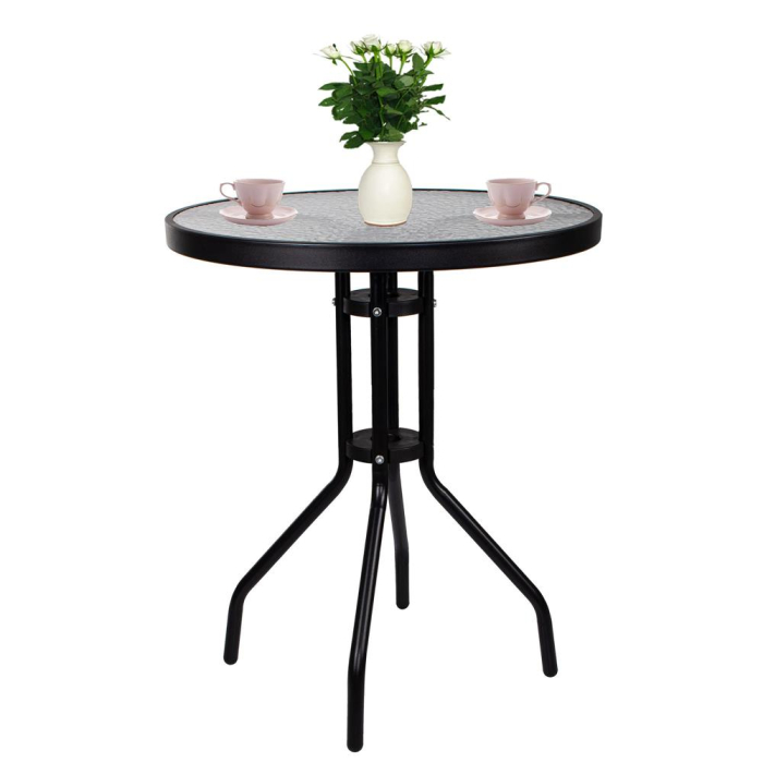 Set mobilier gradina, 2 scaune si masa rotunda, blat sticla, cadru metalic, 60x70 cm, negru [9]