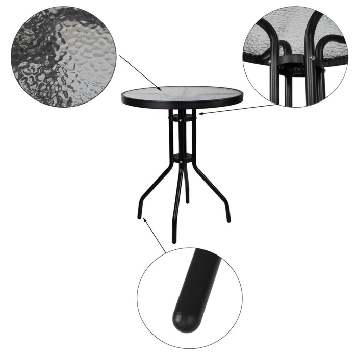 Set mobilier gradina, 2 scaune si masa rotunda, blat sticla, cadru metalic, 60x70 cm, negru [8]