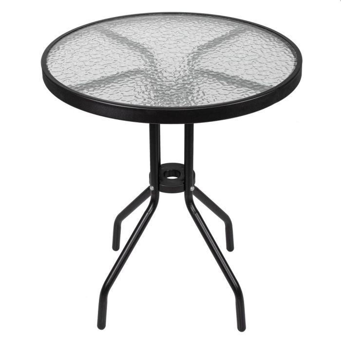Set mobilier gradina, 2 scaune si masa rotunda, blat sticla, cadru metalic, 60x70 cm, negru [12]
