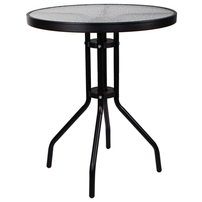 Set mobilier gradina, 2 scaune si masa rotunda, blat sticla, cadru metalic, 60x70 cm, negru [11]