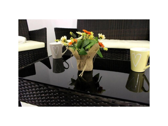 Set mobilier gradina 4 locuri, canapea 2 locuri, 2 fotolii si masa de sticla, tehnoratan, maro si crem [6]