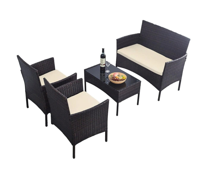 Set mobilier gradina 4 locuri, canapea 2 locuri, 2 fotolii si masa de sticla, tehnoratan, maro si crem [3]