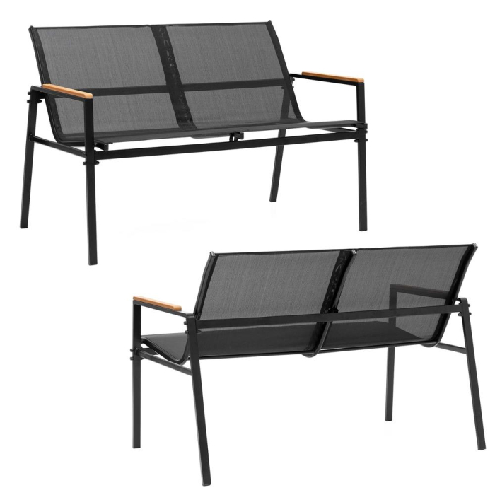 Set mobilier gradina 4 locuri, canapea 2 locuri, 2 scaune si masa rotunda sticla, cadru metalic, 119x71x82 cm, negru [18]