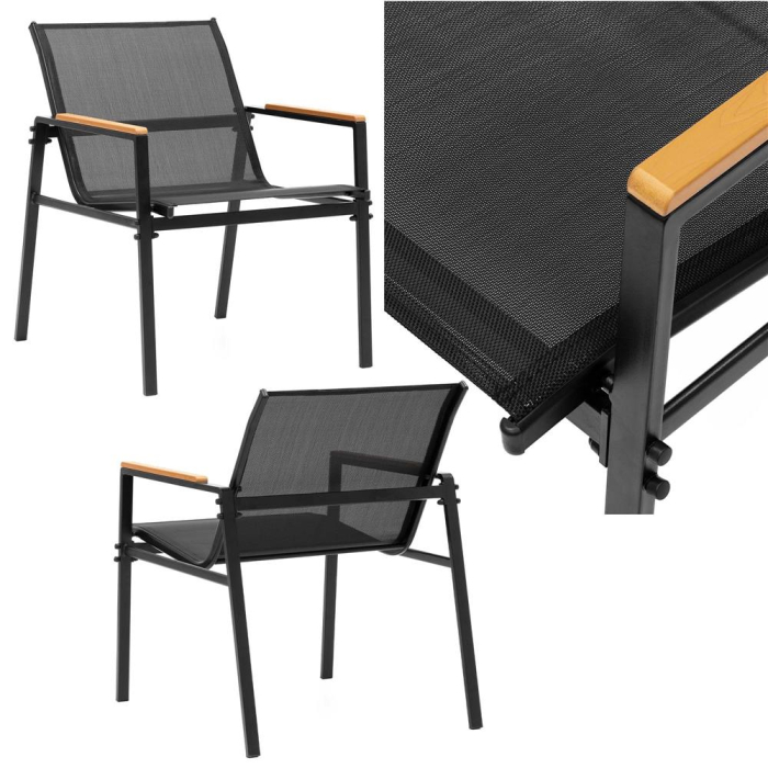 Set mobilier gradina 4 locuri, canapea 2 locuri, 2 scaune si masa rotunda sticla, cadru metalic, 119x71x82 cm, negru [19]