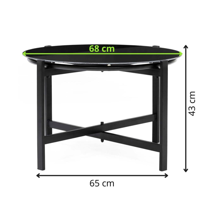 Set mobilier gradina 4 locuri, canapea 2 locuri, 2 scaune si masa rotunda sticla, cadru metalic, 119x71x82 cm, negru [21]