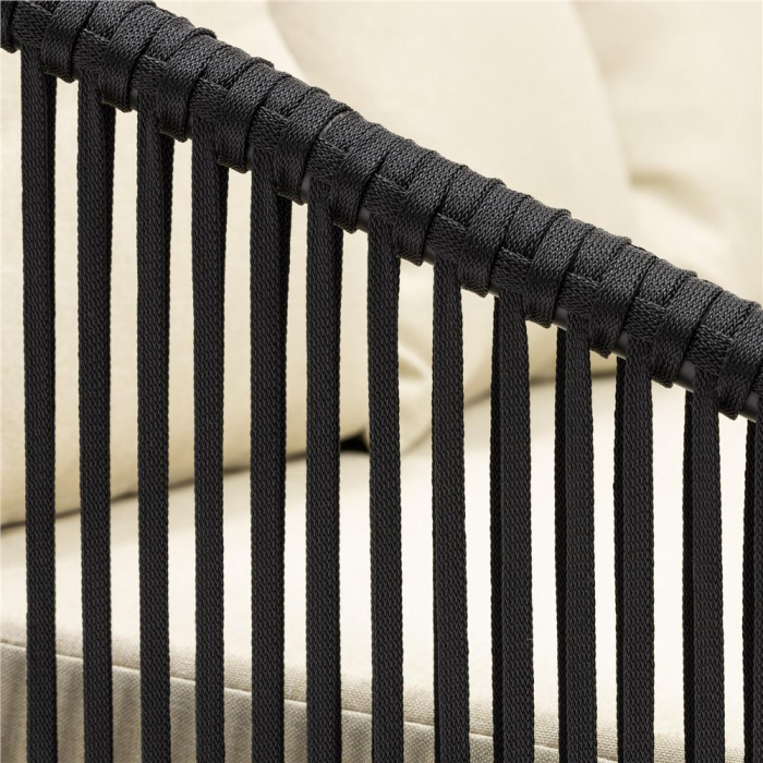Set mobilier gradina 4 piese cu canapea sofa, 2 fotolii si masa sticla, cadru metalic, negru cu perne bej [20]