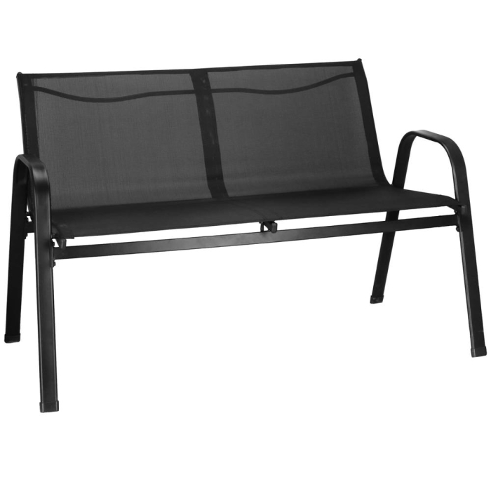 Set mobilier gradina 4 piese, masa cu sticla securizata, 2 scaune si canapea, cadru metalic, negru [25]
