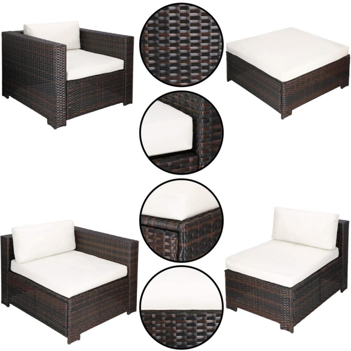 Set mobilier gradina 6 piese din technorattan cu masa si perne, instalare modulara configurabila, maro si crem [9]