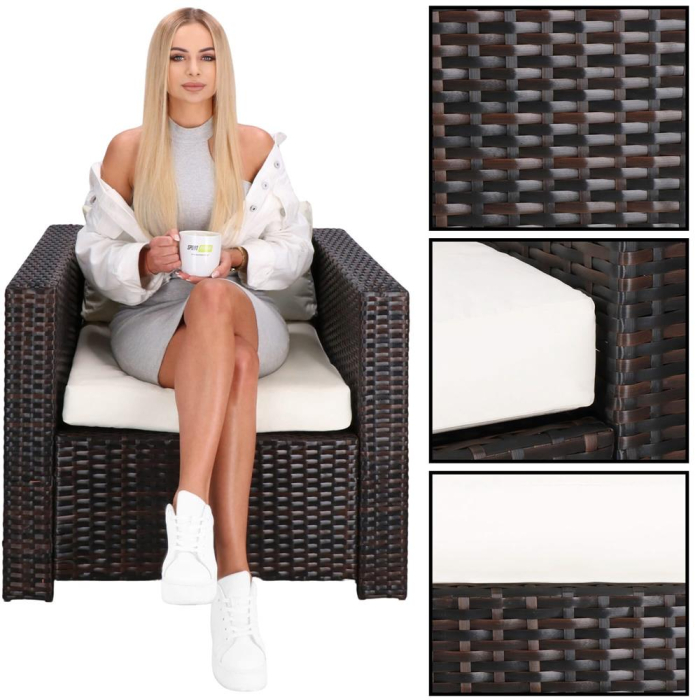 Set mobilier gradina 6 piese din technorattan cu masa si perne, instalare modulara configurabila, maro si crem [10]