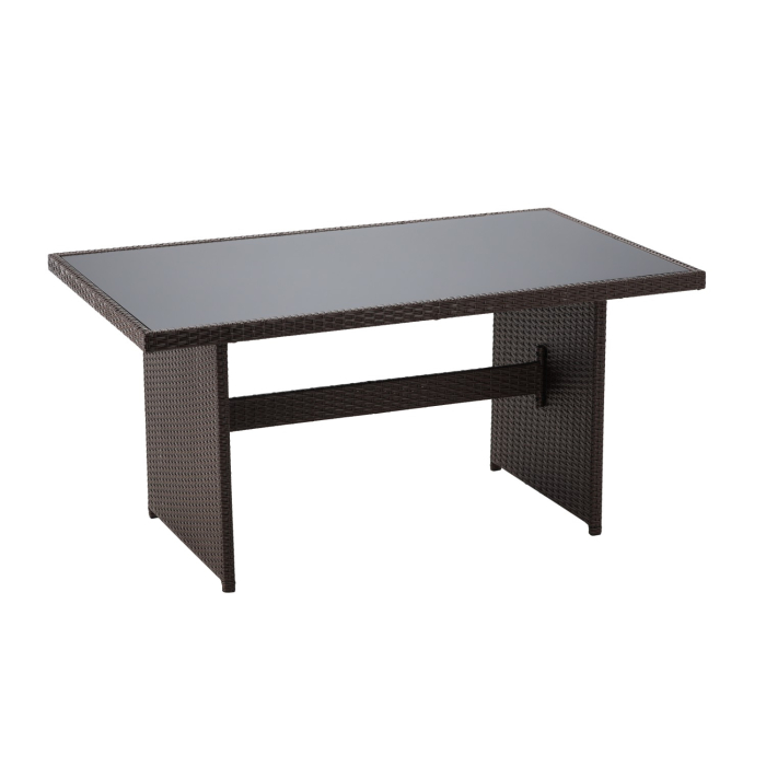 Set mobilier gradina 7 piese, canapea 3 locuri, 2 fotolii, 2 tabureti si masa cu blat de sticla, ratan PE, maro si bej [7]