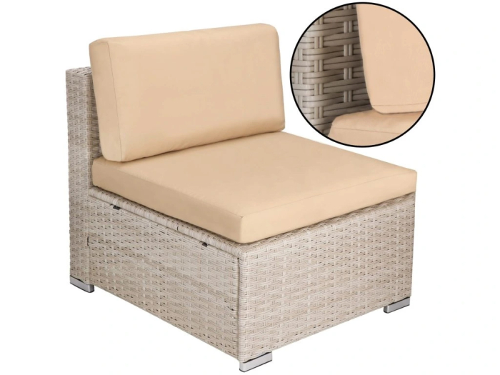 Set mobilier gradina 7 piese, canapea modulara colt L sau U, perne groase, masa cu blat sticla, technoratan, bej [9]
