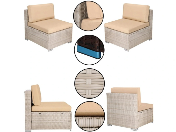 Set mobilier gradina 7 piese, canapea modulara colt L sau U, perne groase, masa cu blat sticla, technoratan, bej [8]