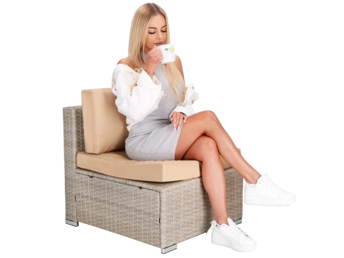 Set mobilier gradina 7 piese, canapea modulara colt L sau U, perne groase, masa cu blat sticla, technoratan, bej [20]
