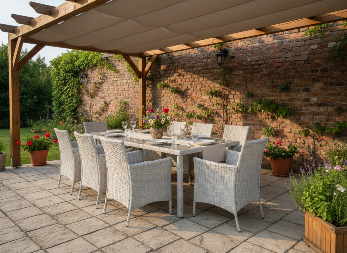 Set mobilier gradina 8 scaune si masa 196x98x73 cm, ratan si cadru otel zincat, blat masa sticla securizata, gri [6]