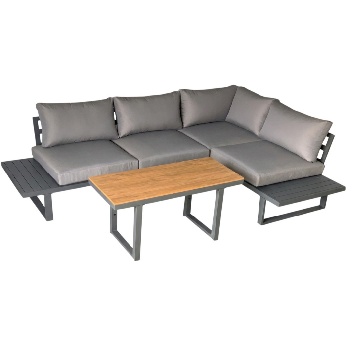Set mobilier gradina Bogota coltar modular, 2 canapele si masa cu inaltime reglabila, cadru aluminiu, 160x70x79 cm, gri [2]