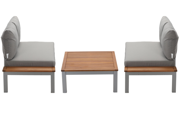 Set mobilier gradina Bohito modular cu perne, 2 canapele si masa, cadru aluminiu si lemn eucalipt, 138x76 cm, gri [11]