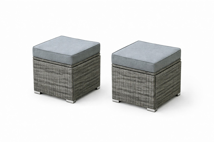 Set mobilier gradina coltar 4 piese, canapea, masa si 2 tabureti, ratan PE, 182x68x68 cm, gri [8]