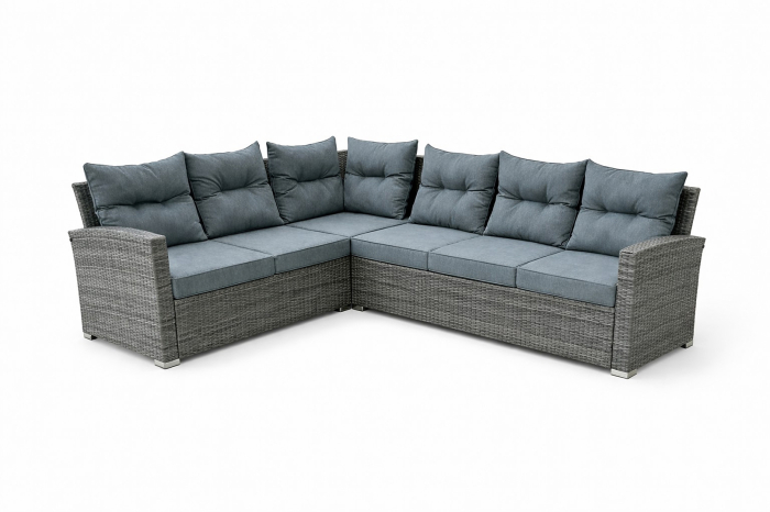 Set mobilier gradina coltar 4 piese, canapea, masa si 2 tabureti, ratan PE, 182x68x68 cm, gri [7]