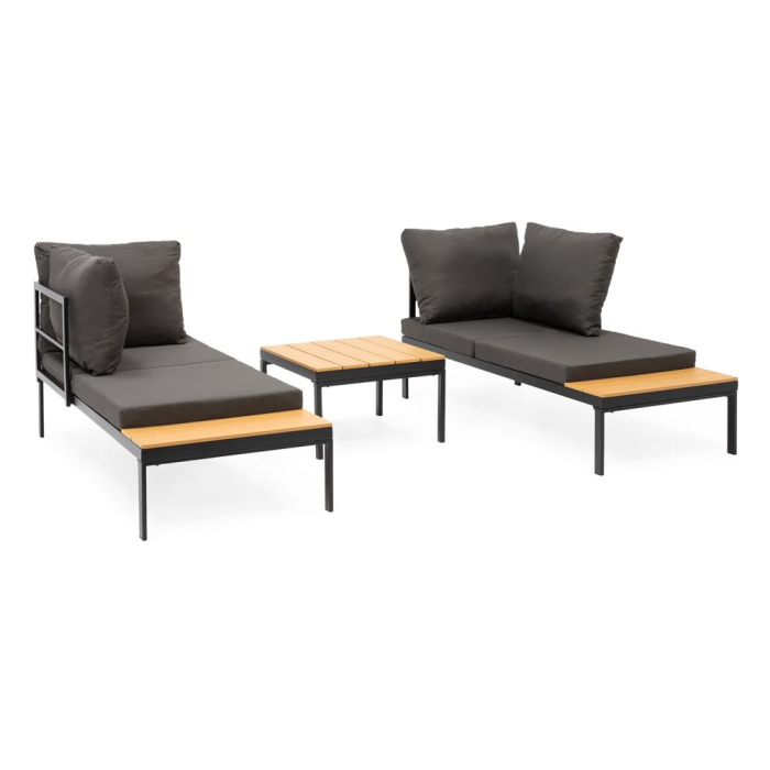 Set mobilier gradina coltar cu masa, separabil in 2 canapele tip sezlong, perne impermeabile, cadru metalic, gri si maro [18]