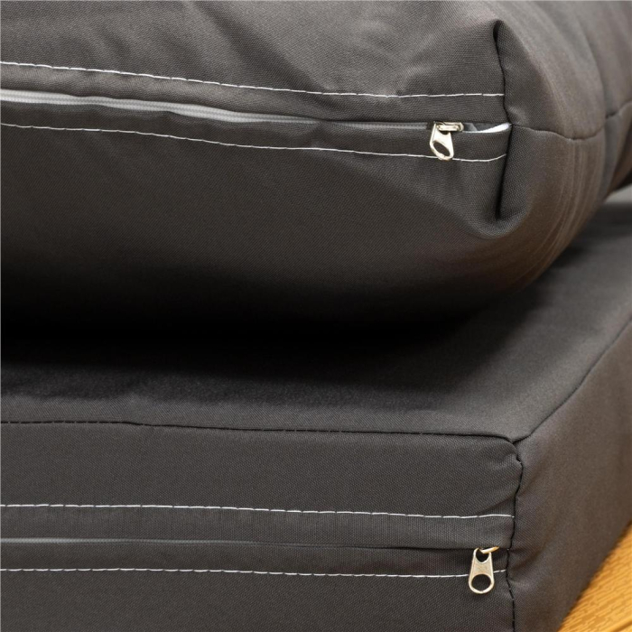 Set mobilier gradina coltar cu masa, separabil in 2 canapele tip sezlong, perne impermeabile, cadru metalic, gri si maro [14]