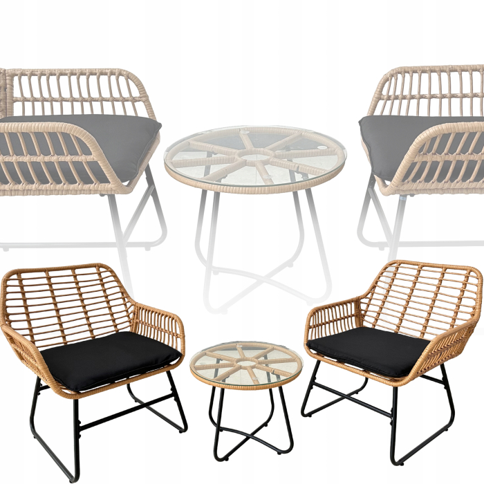 Set mobilier gradina din ratan, 2 scaune cu perne, 1 masa rotunda, maro [9]