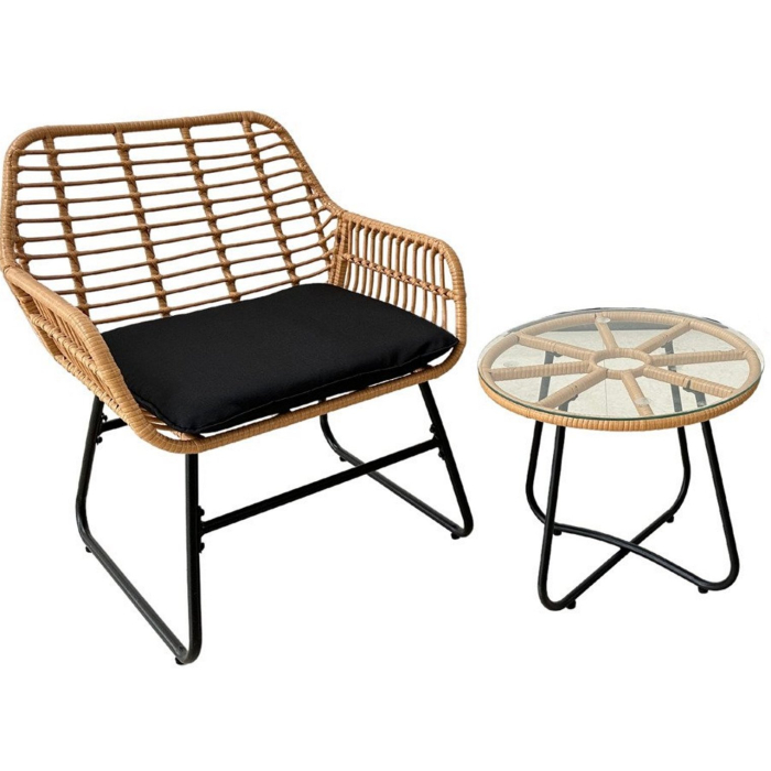 Set mobilier gradina din ratan, 2 scaune cu perne, 1 masa rotunda, maro [2]