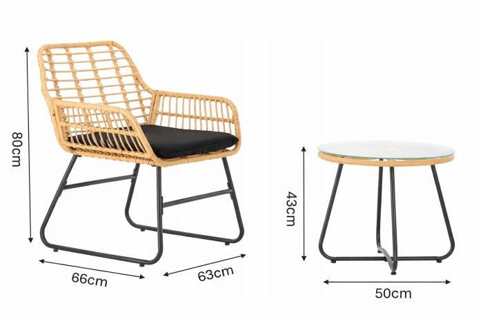 Set mobilier gradina din ratan, 2 scaune cu perne, 1 masa rotunda, maro [6]