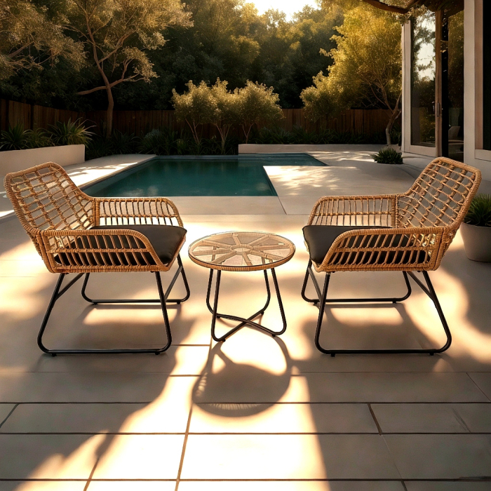 Set mobilier gradina din ratan, 2 scaune cu perne, 1 masa rotunda, maro [8]