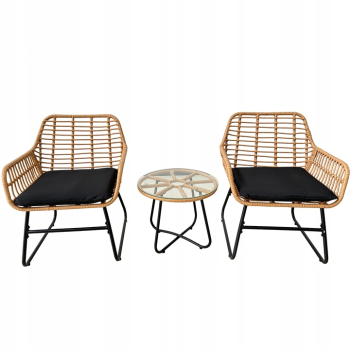 Set mobilier gradina din ratan, 2 scaune cu perne, 1 masa rotunda, maro [5]