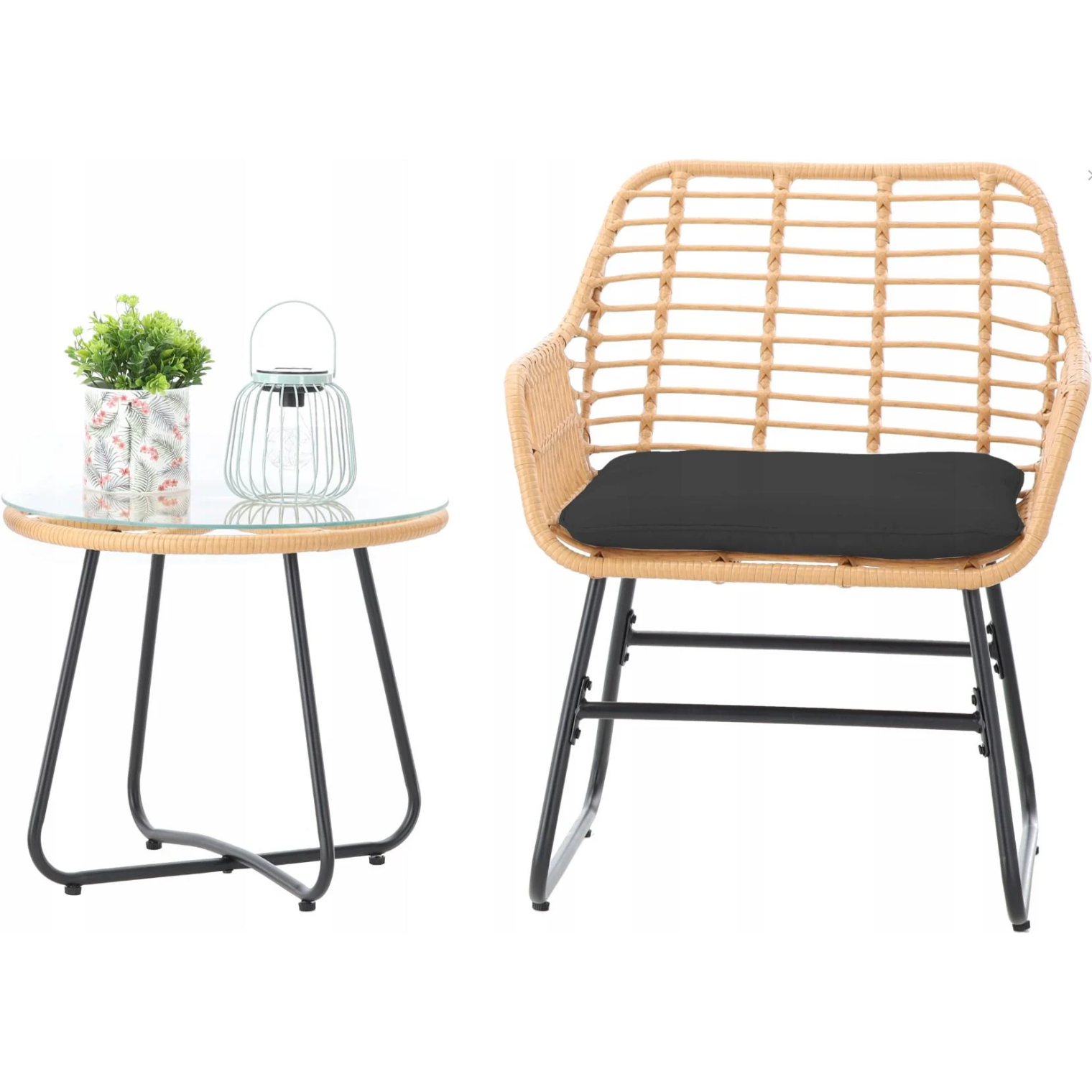 Set mobilier gradina din ratan, 2 scaune cu perne, 1 masa rotunda, maro [3]