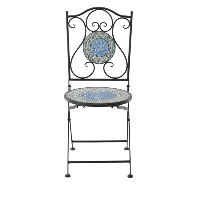 Set mobilier gradina, masa si 4 scaune, blat mozaic ceramic, cadru metalic, negru si albastru [7]