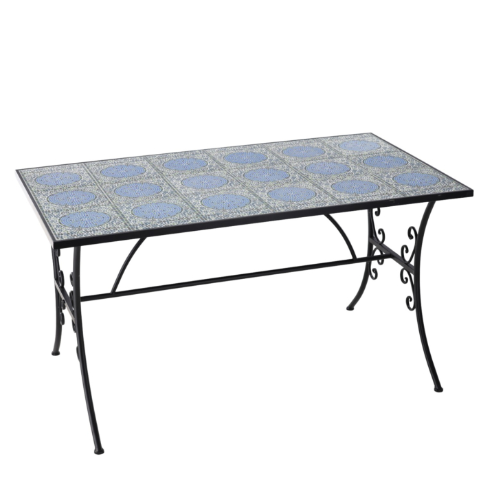 Set mobilier gradina, masa si 4 scaune, blat mozaic ceramic, cadru metalic, negru si albastru [11]