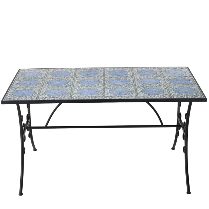 Set mobilier gradina, masa si 4 scaune, blat mozaic ceramic, cadru metalic, negru si albastru [12]