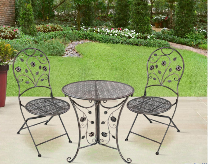 Set mobilier gradina metalic Madison, masa 70Ã—75 cm si 2 scaune 43x40x94 cm, stil vintage, bronz [12]