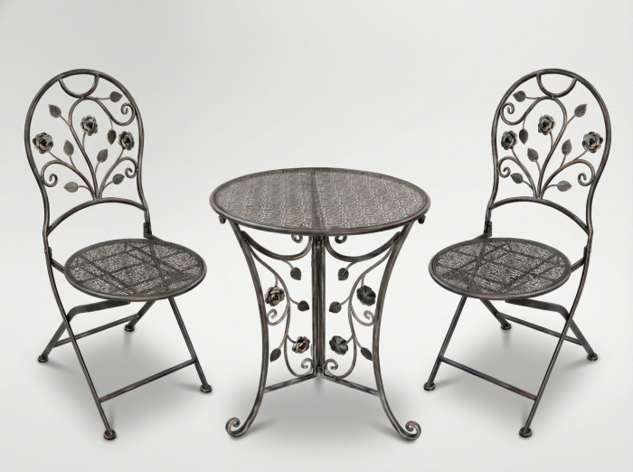 Set mobilier gradina metalic Madison, masa 70Ã—75 cm si 2 scaune 43x40x94 cm, stil vintage, bronz [7]