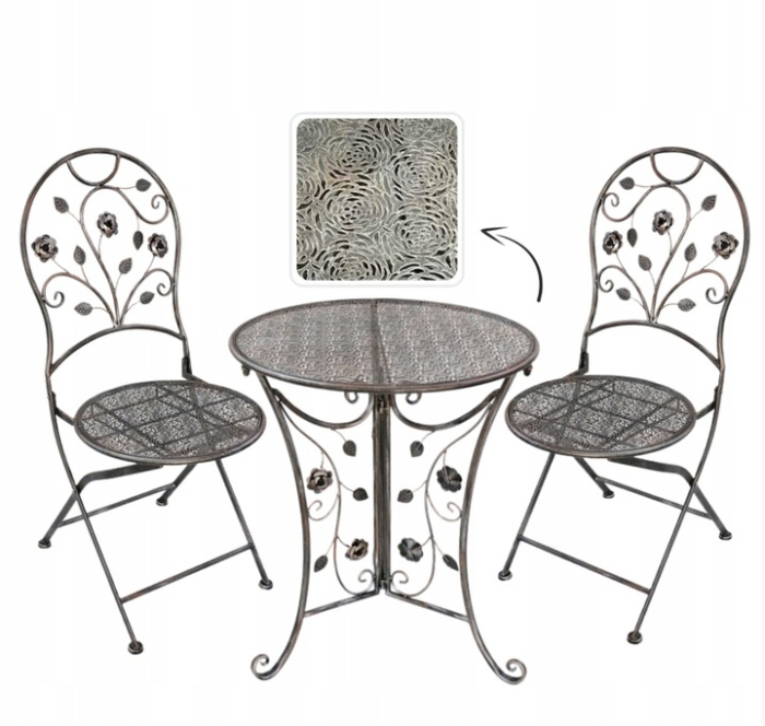 Set mobilier gradina metalic Madison, masa 70Ã—75 cm si 2 scaune 43x40x94 cm, stil vintage, bronz [11]