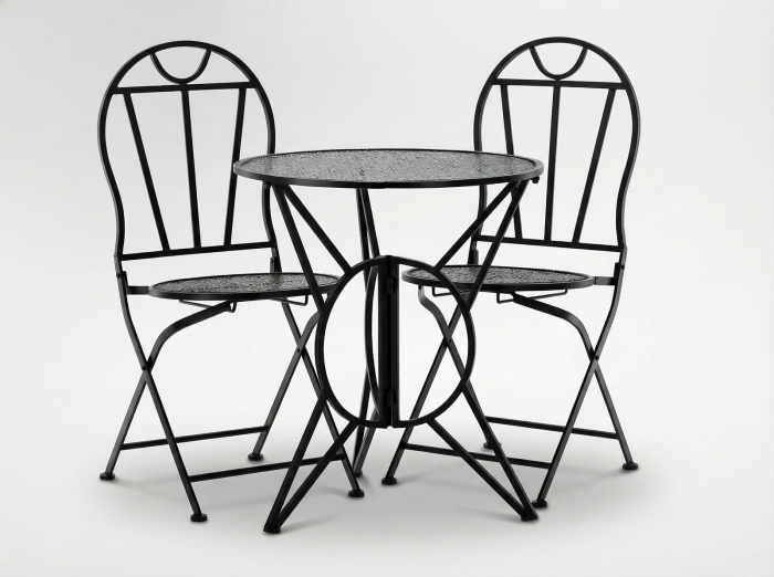 Set mobilier gradina metalic Susan, masa 60x60 cm si 2 scaune 50x40x94 cm, stil vintage, negru mat [6]